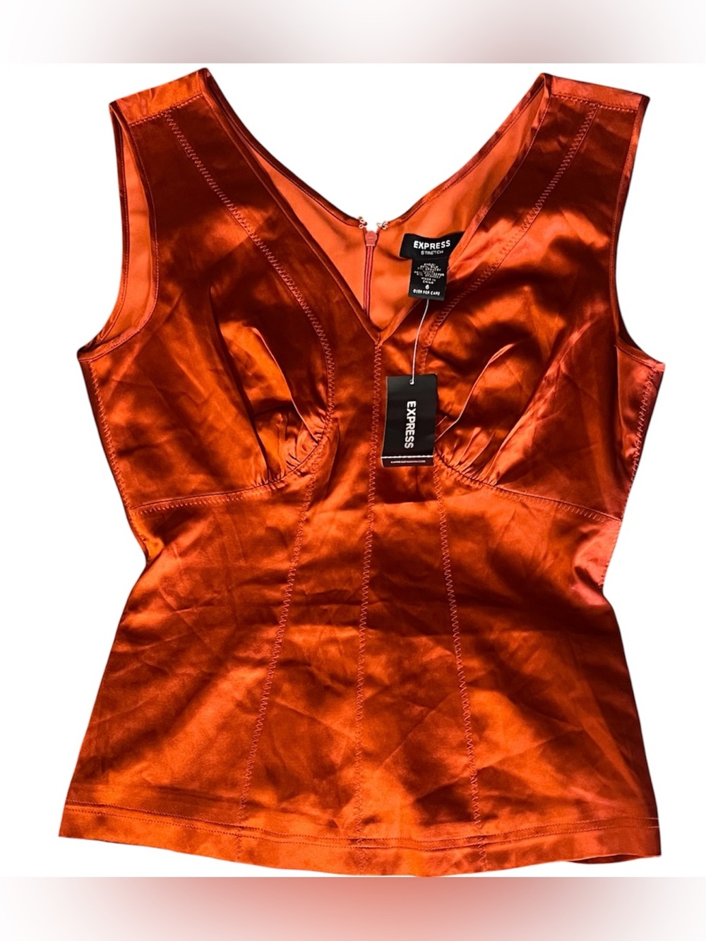 Express Stretch Silk Sleeveless V-Neck Corset Blouse Top Burnt Orange Size 6 NWT